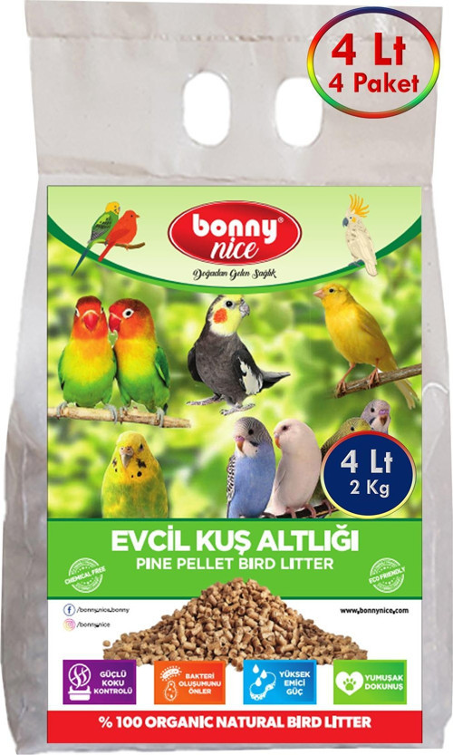 Doğal Kuş Kumu Çam Pelet Muhabbet Kuş Kafes Altlığı 2 Kg 4 Lt (4 Adet)