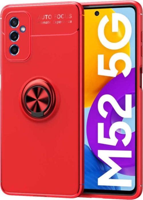 Galaxy M52 Kılıf Ravel Yüzük Tutuculu Standlı Silikon Kılıf Kırmızı