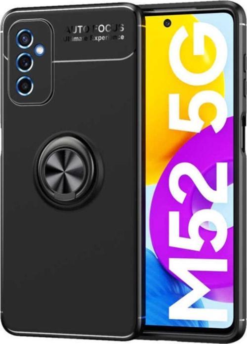 Galaxy M52 Kılıf Ravel Yüzük Tutuculu Standlı Silikon Kılıf Siyah