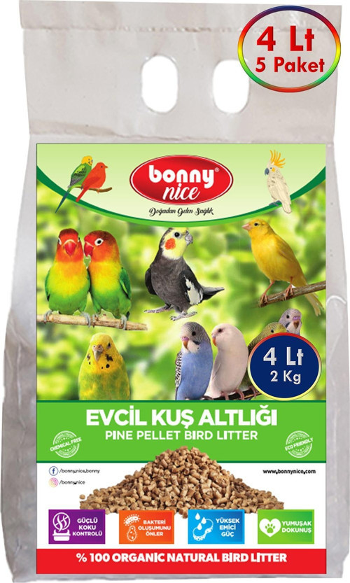 Doğal Kuş Kumu Çam Pelet Papağan Kuş Kafes Altlığı 2 Kg 4 Lt (5 Adet)