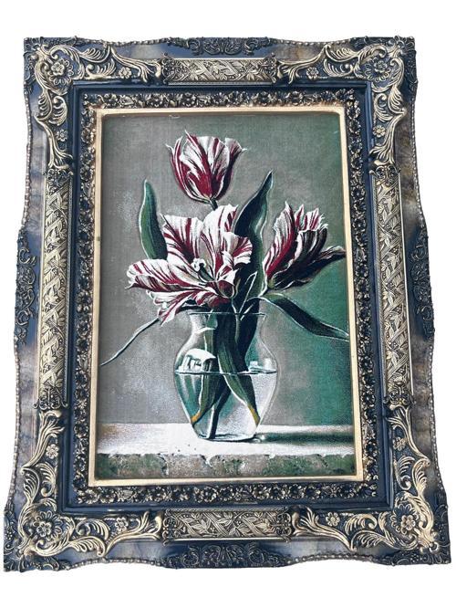 Sükûnetin Laleleri Adlı İran Tebriz Halı Tablo 94x74cm - Duvar Halı Kilim Tablo