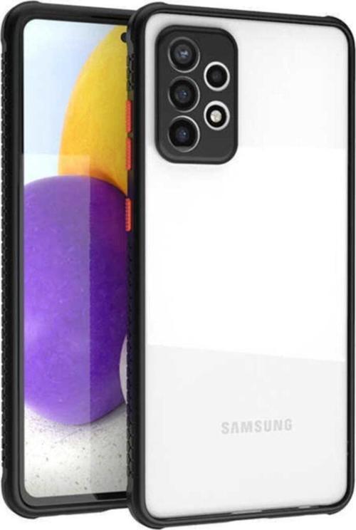 Galaxy A72  Uyumlu Lastik Desen Kenar Kamera Korumalı Arkası Şeffaf Halx Kılıf Siyah
