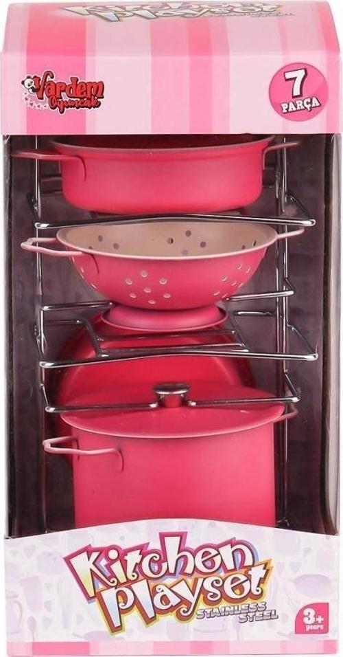 Nessiworld ATF-683G-6 Raflı Pembe Emaye Tencere Tava Seti 7 Parça -Vardem