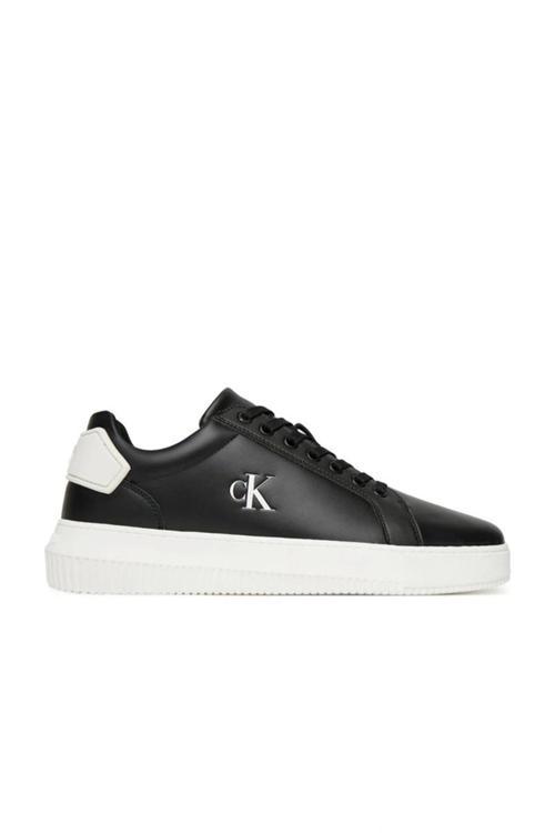 Kalın Tabanlı Arma Detaylı Deri Erkek Siyah  Sneaker YM0YM01296-0GM