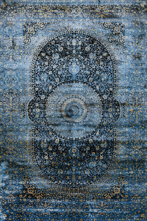 Lacivert Klasik Etnik Modern Desenli Pamuk Makinada Yıkanabilir Hav Toz Vermez Leke Tutmayan Kaymaz Taban Dijital Makine Baskı Salon Yolluk Mutfak Halı