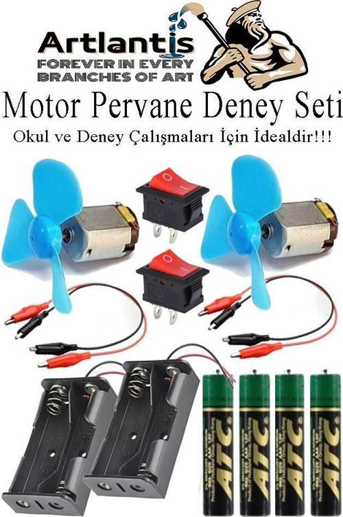 Motor Deney Seti 1 Paket Pervane Dc Motor Anahtar Pil Yatağı Pil Krokodil Kablo Okul Sınıf Deney Malzemesi