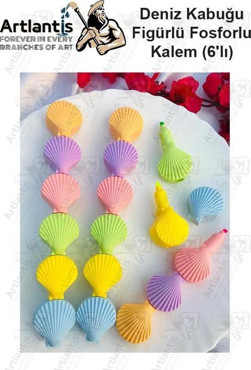 İstiridye Fosforlu Kalem Yumurtlayan 1 Paket 6 Renk Deniz Kabuğu Figürlü İşaret Kalemi Mini 6 lı Fosforlu Kalem