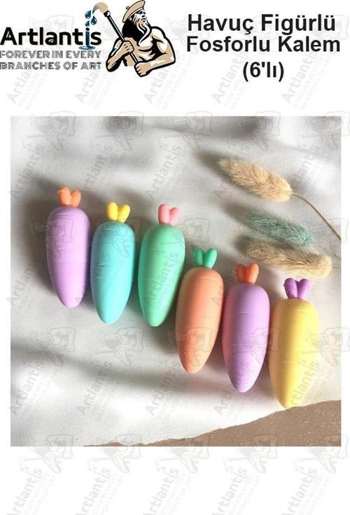 Havuç Fosforlu Kalem 1 Paket 6 Renk Sevimli Havuç Figürlü İşaret Kalemi Mini 6 lı Fosforlu Kalem