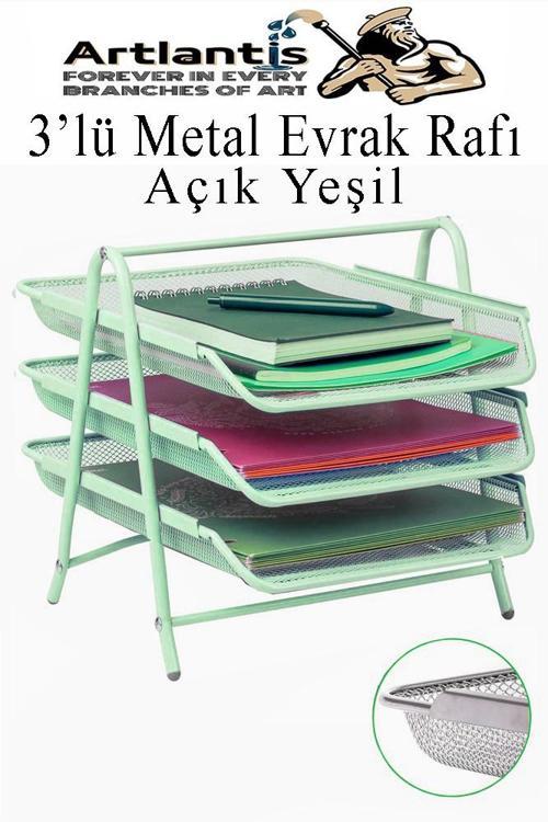Metal Evrak Rafı 3 lü 1 Paket Masa Üstü A4 Dosya Düzenleyici Kağıt Tepsisi Metal Fileli Üç Katlı Hareketli Perfore