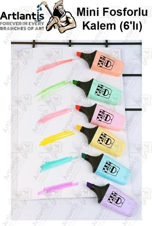 Mini Fosforlu Kalem 1 Paket 6 Renk Sevimli Mini İşaret Kalemi 6 lı Fosforlu Kalem