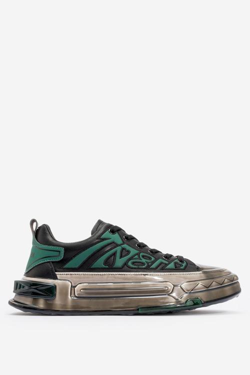 Erkek Kalın Taban Bağcıklı Günlük Sneaker Gerçek Deri MC 20036 SİYAH/YEŞİL