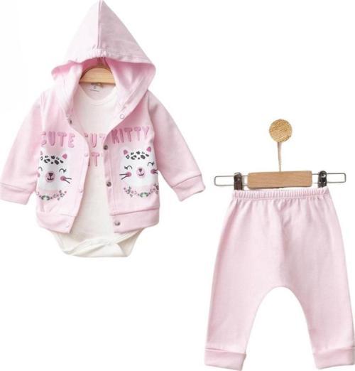 CUTE KAPŞONLU HIRKA BODY PANTOLON KIZ TAKIM Pembe