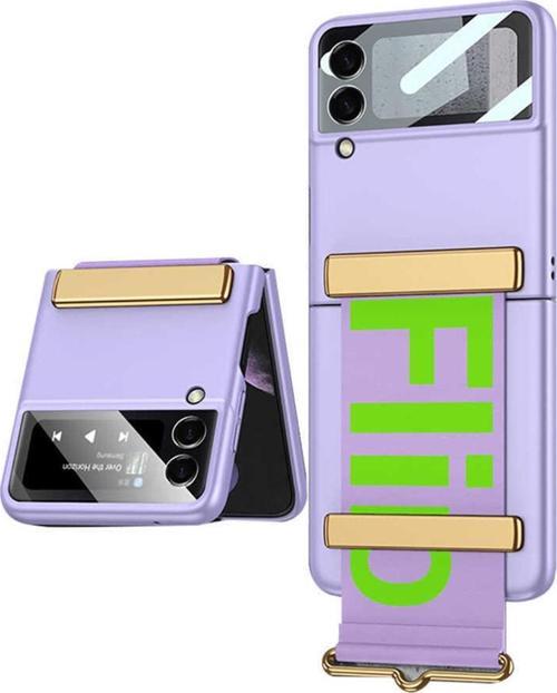 Galaxy Z Flip 3 Kılıf Metal Görünümlü 180 Derece Açılıp Kapanabilen Amazing Kılıf Mor