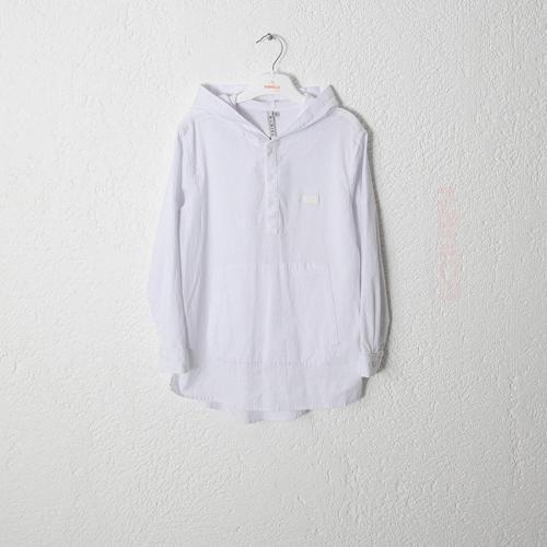 KAPŞONLU KANGURU CEPLİ GÖMLEK BEYAZ