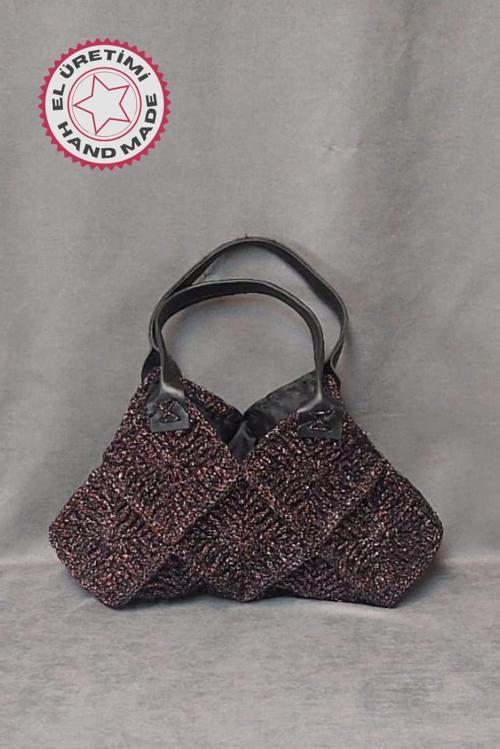 - Volkan 4975 1517 El Yapımı Simli Makrome İp Omuz Çantası