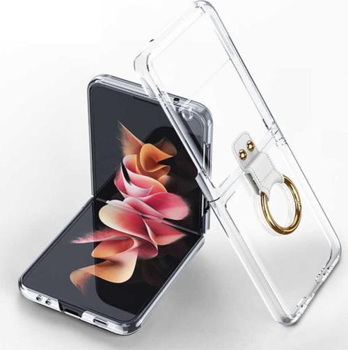 Galaxy Z Flip 3 Kılıf Yüzüklü Standlı Katlanabilen Metal Görünümlü Wonderful Kılıf Koyu Renksiz