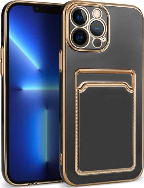 Iphone 13 Pro Ile Uyumlu Dikişli Kartlıklı Serta Silikon Kılıf Siyah