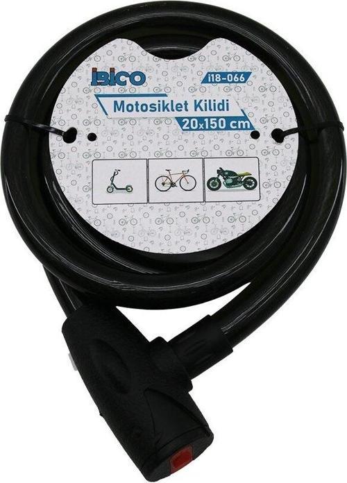 ANAHTARLI AÇ-KAPA KİLİT KAPAKLI MOTOR - BİSİKLET KİLİT ÇELİK TEL SİYAH ŞEFFAF KILIF 20MMX150CM (5060)