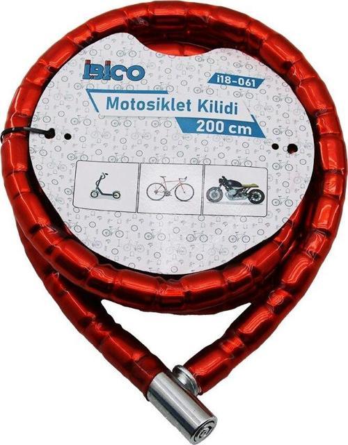 TÜP ANAHTARLI METAL KAFA ÇELİK MOTOR - BİSİKLET KİLİT SİLİNDİRİK SPİRAL KİLİT KIRMIZI KILIF22MM X 200CM (5060)