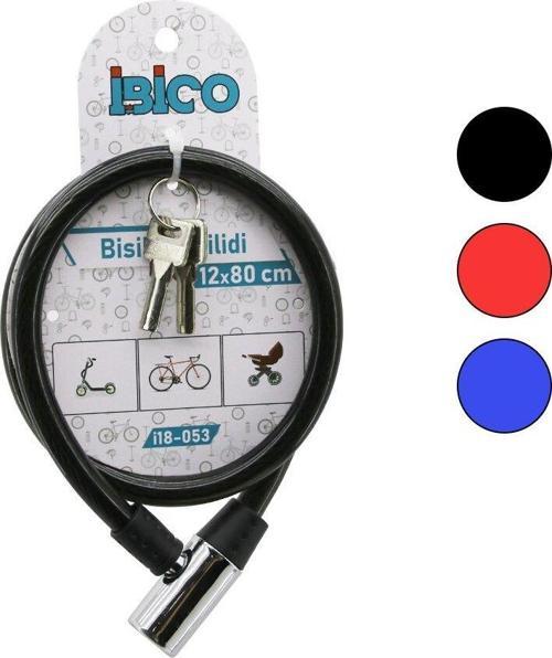 ANAHTARLI METAL KAFA BİSİKLET KİLİT ÇELİK TEL SİYAH ŞEFFAF KILIF 12MMX80CM (5060)