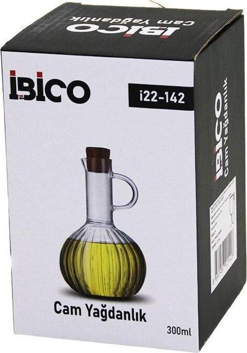 MİNİ CAM YAĞDANLIK ÇİZGİLİ DESEN 300ML AHŞAP BAMBU MANTAR TIPA (5060)
