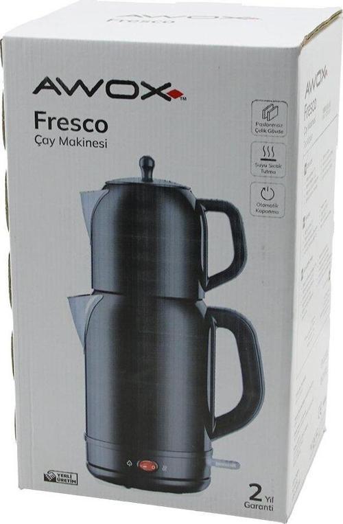 AWOX FRESCO SİYAH ELEKTRİKLİ ÇAY MAKİNESİ ÇAYCI SET 1.7LT SU ISITICI + 1.2LT DEMLİK PASLANMAZ ÇELİK GÖVDE 2200W (5060)