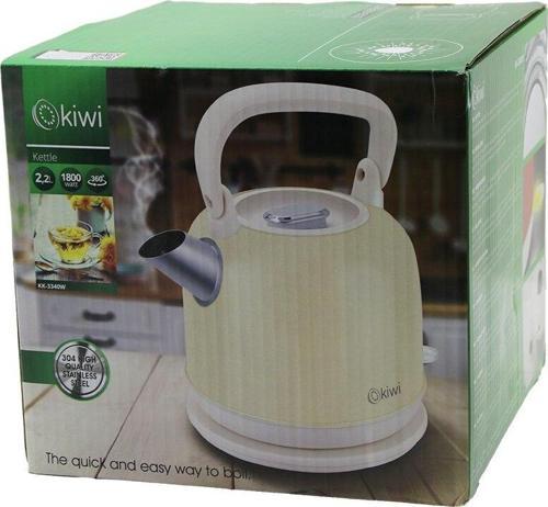 KİWİ KK-3340W KREM NOSTALJİ DEMLİK MODELÇELİK KETTLE SU ISITICI 2.2LT1800W PASLANMAZ ÇELİK GÖVDE- GİZLİ RESİZTANS (5060)