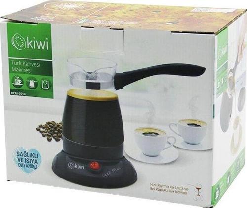 KİWİ KCM-7514 CAM ELEKTRİKLİ CEZVE TÜRK KAHVE MAKİNESİ 360 DERECE DÖNEBİLEN TABAN 6 FİNCAN 1000W 400ML 304 ÇELİK GİZLİ REZİSTANS (5060)