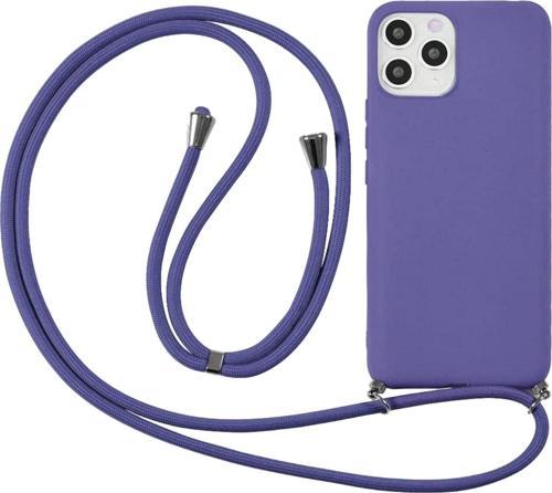 Iphone 13 Pro Ile Uyumlu Ipli Boyun Askılı Silikon Kılıf Kadife Iç Yüzeyli Epiphany Kılıf Lila