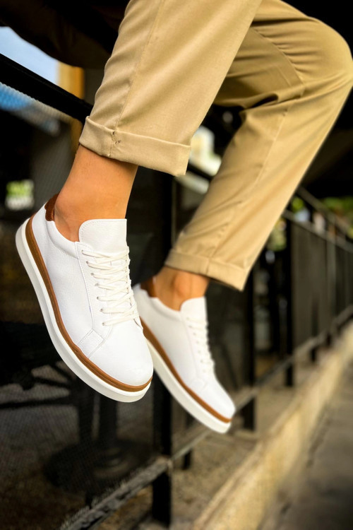 MD979 Santoni GBT Spor Erkek Ayakkabı BEYAZ/TABA