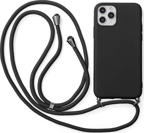 Iphone 13 Pro Ile Uyumlu Ipli Boyun Askılı Silikon Kılıf Kadife Iç Yüzeyli Epiphany Kılıf Siyah
