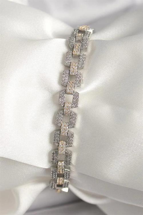 Pirinç Mix Renk Zirkon Taşlı Zincir Model VIP Seri Kadın Bileklik