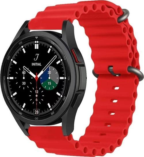 Galaxy Watch Active 2 Ile Uyumlu 40mm Quintessential Kabartmalı Metal Tokalı Kordon Kırmızı