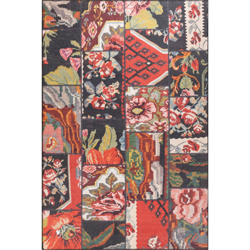 Bristol Patchwork Kırmızı Polyester Dikdörtgen Modern Desenli Pamuk Makinada Yıkanabilir Hav Toz Vermez Leke Tutmayan Kaymaz Taban Dijital Makine Baskı Salon Yolluk Mutfak Halı
