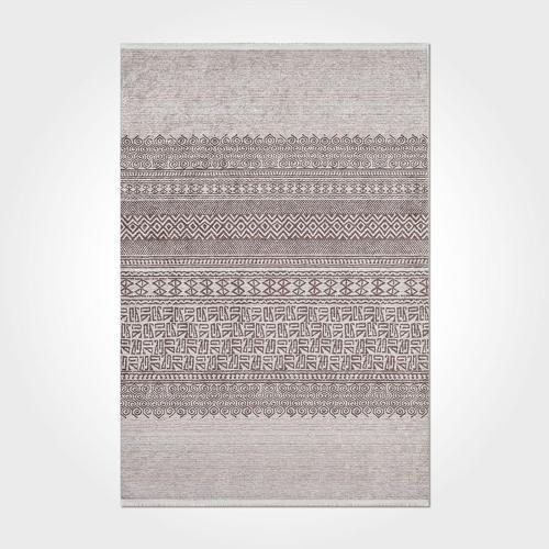 Helen Çizgili Bej Polyester Kare Modern Desenli Pamuk Makinada Yıkanabilir Hav Toz Vermez Leke Tutmayan Kaymaz Taban Dijital Makine Baskı Salon Yolluk Mutfak Halı