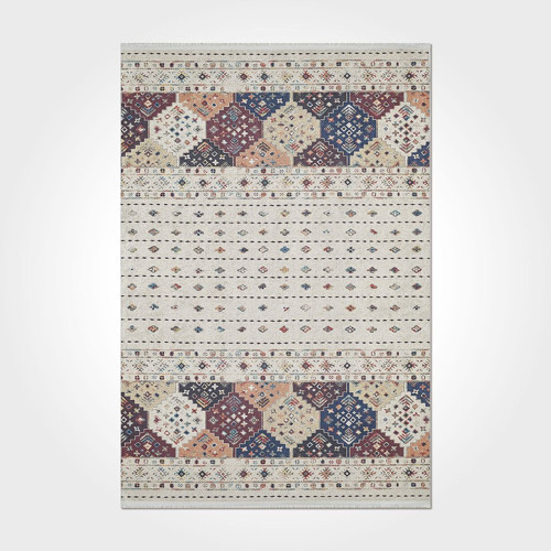 Paris Geometrik Krem Polyester Dikdörtgen Pamuk Makinada Yıkanabilir Kaymaz Taban Dijital Makine Baskı Salon Halı-I-Cr-İskandinav-3075PC-80x200