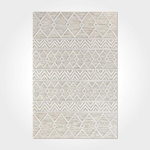 Alicia Geometrik Krem Pamuk Kare Modern Desenli Pamuk Makinada Yıkanabilir Hav Toz Vermez Leke Tutmayan Kaymaz Taban Dijital Makine Baskı Salon Yolluk Mutfak Halı