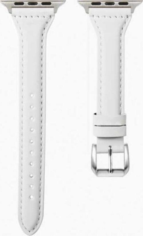 ???Apple Watch 38mm Metal Tokalı Deri Kordon Beyaz