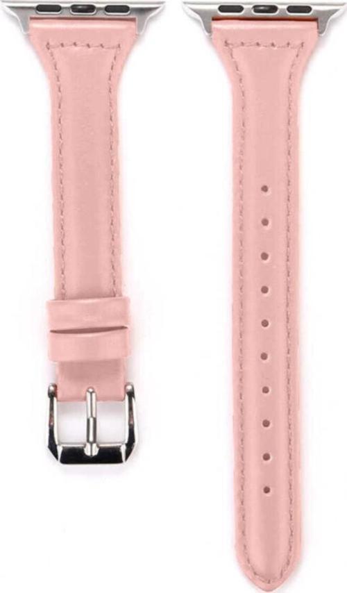 ???Apple Watch 42mm Metal Tokalı Deri Kordon Pembe