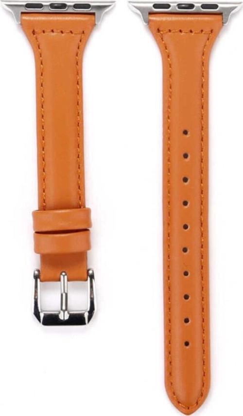 ???apple Watch 44mm Metal Tokalı Deri Kordon Kahverengi
