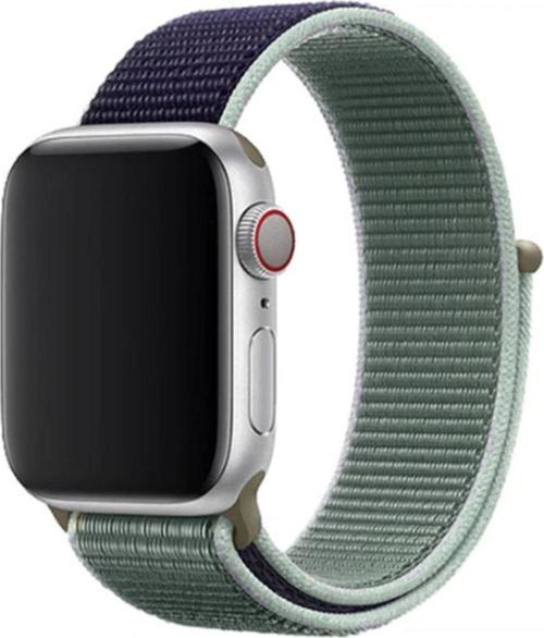 Apple Watch 40mm Bilekli Kumaş Kayış Kordon Lacivert Yeşil