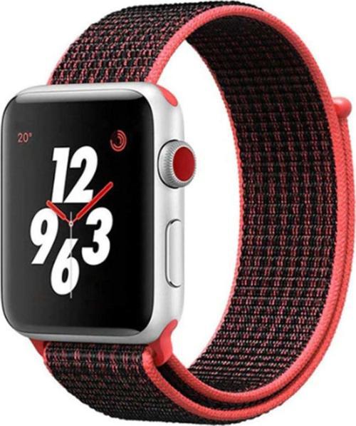Apple Watch 44mm Bilekli Kumaş Kayış Kordon Pembe Siyah