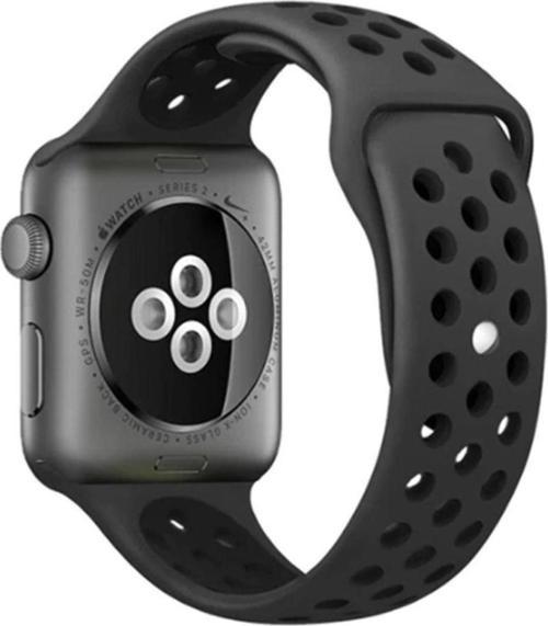 Apple Watch 4 3 2 1 Delikli Spor Kayış 42mm Siyah