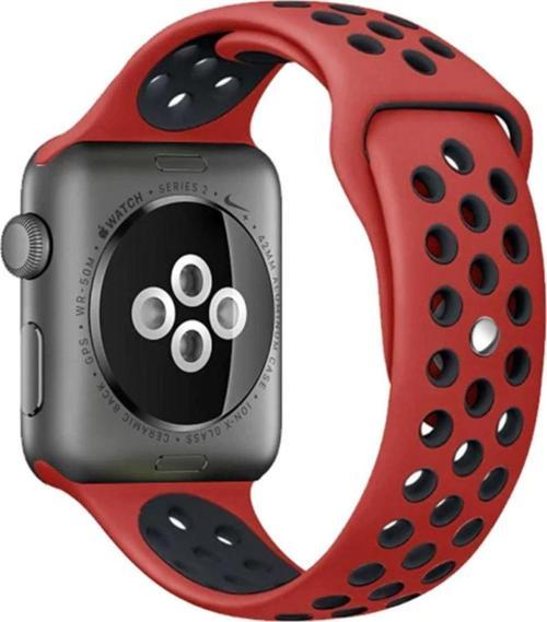 Apple Watch 4 3 2 1 Delikli Spor Kayış 44mm Kırmızı-siyah