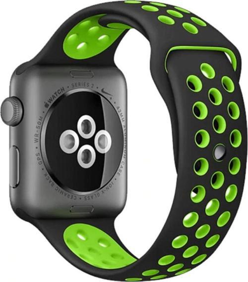 Apple Watch 4 3 2 1 Delikli Spor Kayış 44mm Siyah-yeşil