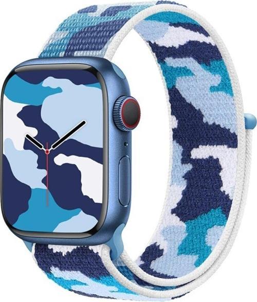 Apple Watch 6 Ile Uyumlu Kamuflaj Desenli Kayış 42-44mm Hasır Örgü Kordon Mavi