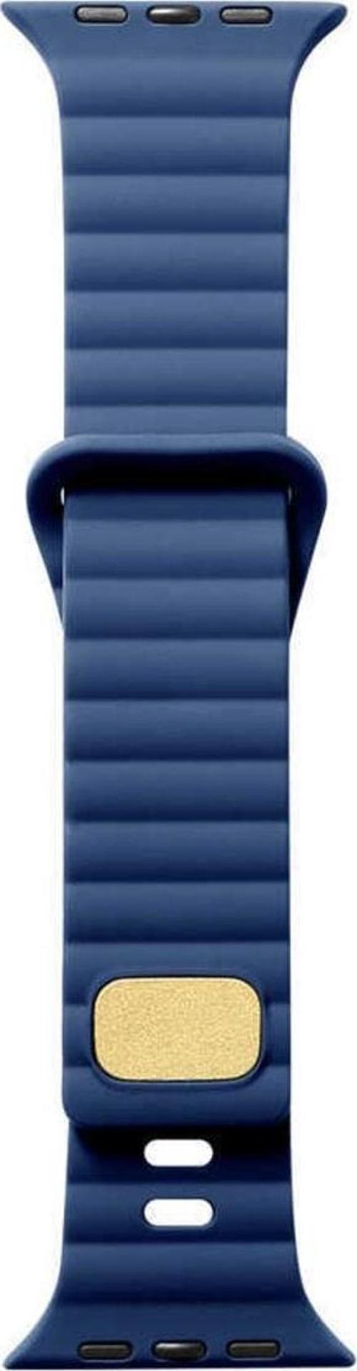 Apple Watch 7 Ile Uyumlu Metal Toka Tasarımlı 45mm Strip Kabartmalı Kordon Lacivert