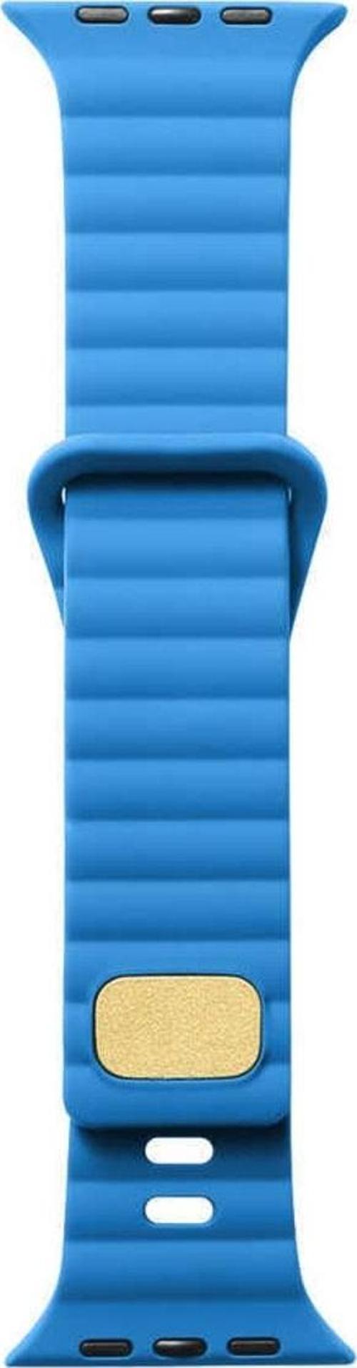 Apple Watch 7 Ile Uyumlu Metal Toka Tasarımlı 45mm Strip Kabartmalı Kordon Mavi