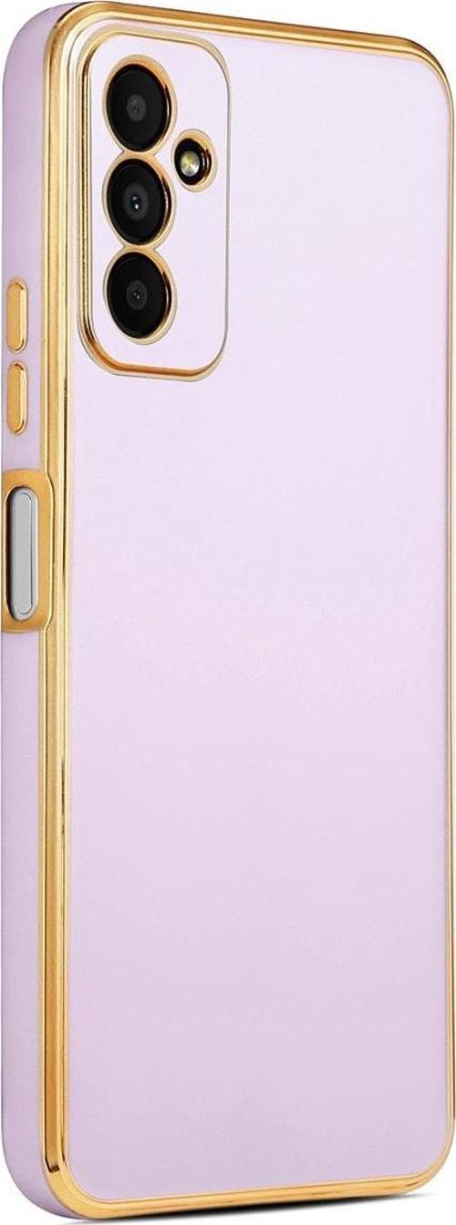Galaxy M13 Ile Uyumlu Kılıf Gold Kenar Pastel Renkli Halcyon Z-bark Kapak Lila