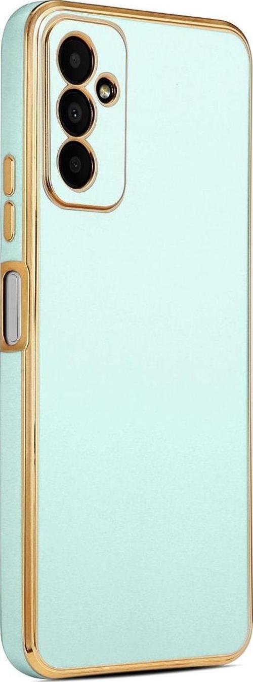 Galaxy M13 Ile Uyumlu Kılıf Gold Kenar Pastel Renkli Halcyon Z-bark Kapak Mavi Açık